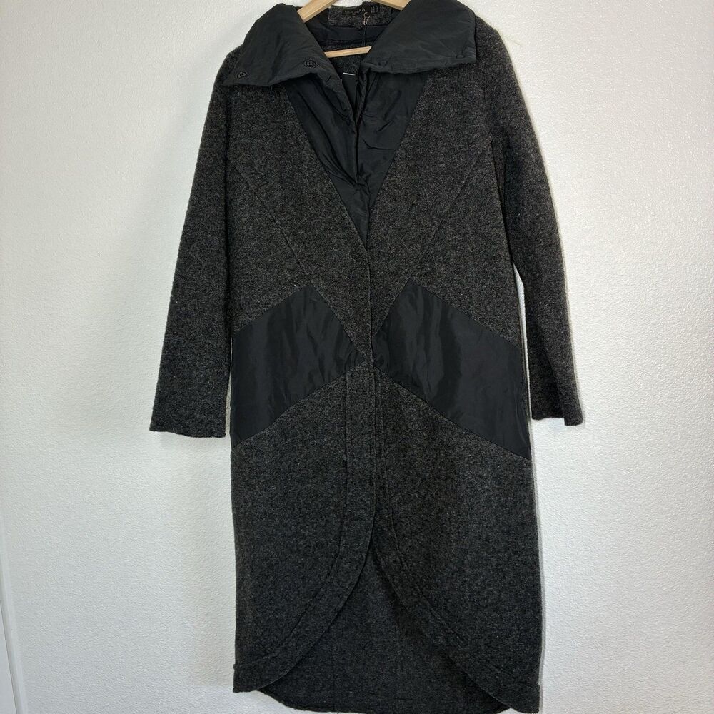 Luukaa Bonnie Coat Womens 8 Gray Wool Blend Hooded Quilted Long Overcoat 9K323